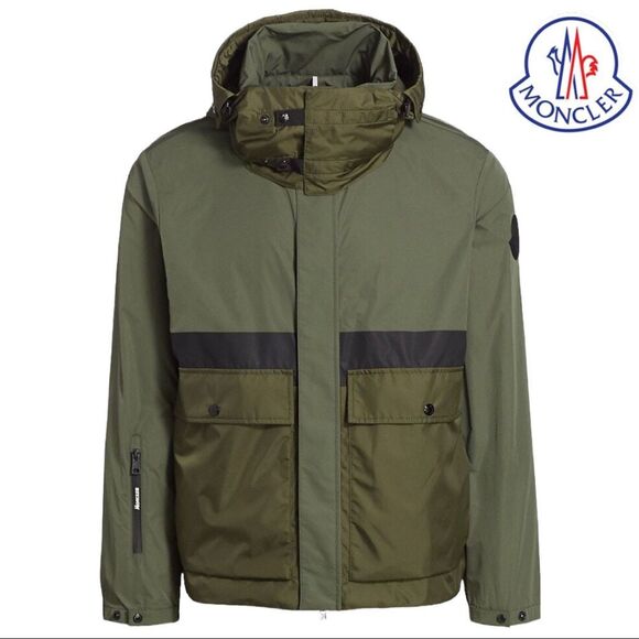 MONCLER **NWT** Carax Technical Hooded Windbreaker Jacket In Olive Green - Picture 1 of 15